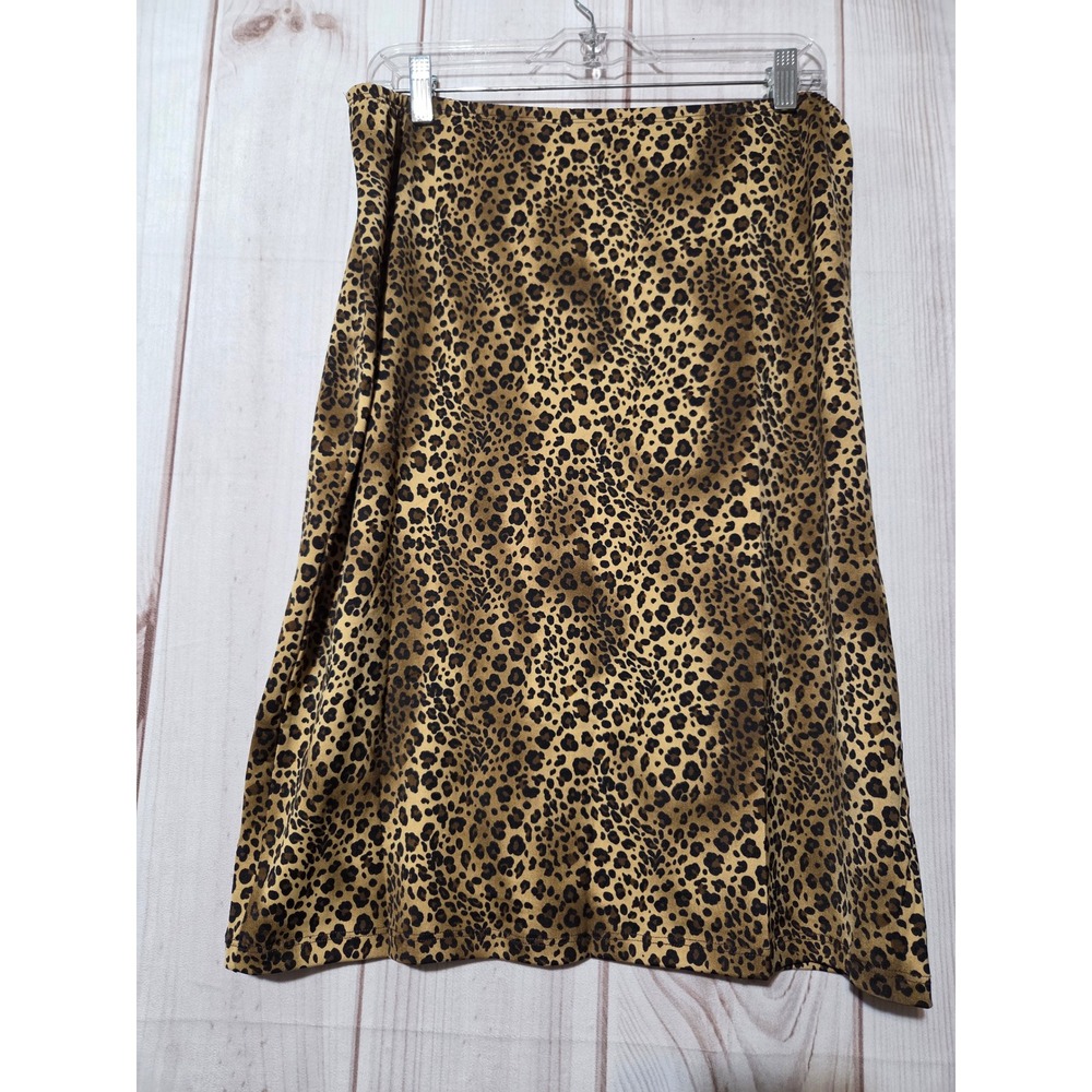 CAREN SPORT Leopard Print Midi‎ Skirt Women's Size S Side Slit Polyester